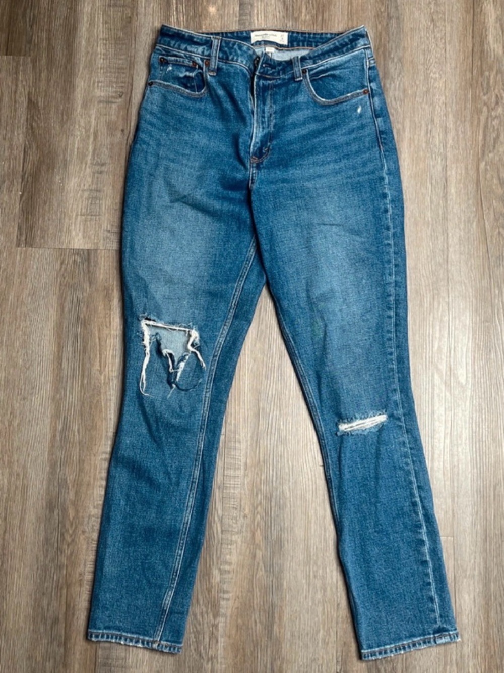 Abercrombie & Fitch Distressed Straight-Leg‎ Jeans - Blue